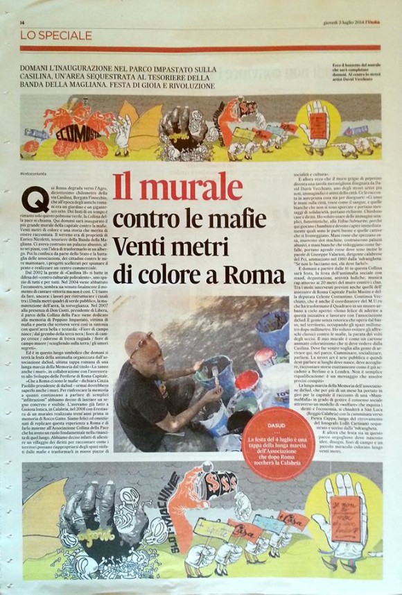 Il murale dell'antimafia alla Collina della pace con daSud e Diavù